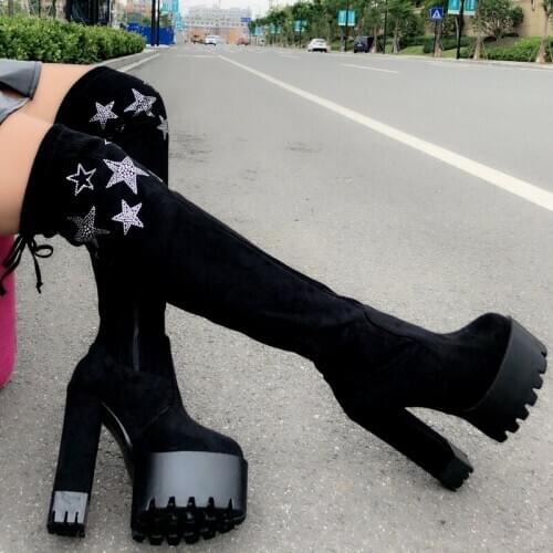 Sexy over the knee boots 15CM super high heel stretch womens boots crude with high boots stovepipe long tube boots womens shoes