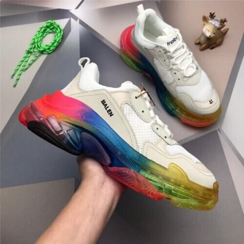 Popular Brand Net Red Platform Casual Sports Paris Dad Shoes Rainbow Crystal Air Cushion Men and Women Couple Breathable