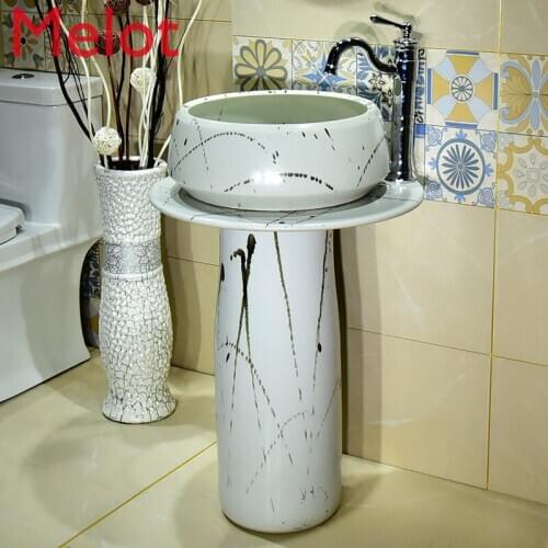 Simple Outdoor Wash Basin Garden Courtyard Column Washbasin Balcony Wash Basin Floor-Standing Integrated Inter-Platform Basin