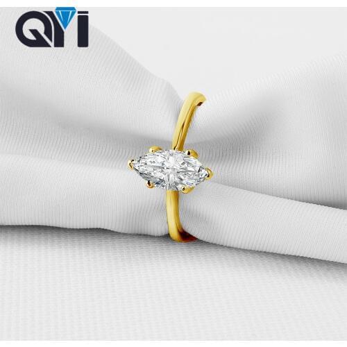 QYI 14K Solid Yellow Gold 1 ct Marquise Cut Sparkling Zirconia Solitaire Ring For Women Wedding Engagement Rings