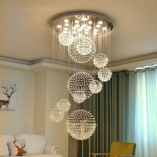 Duplex Building Luxury LED K9 Crystal Chandelier Moden Ceiling Lamp Villa Living Room Staircase Light Hotel Lobby