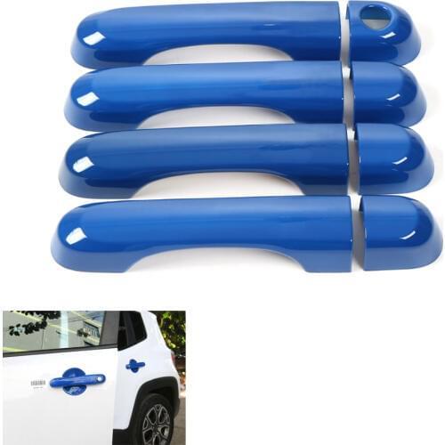 Blue / Red Car Exterior door handle cover trim Frame Garnished Bezel Decoration for Renegade 2015-2016 8 pcs/set Car Styling