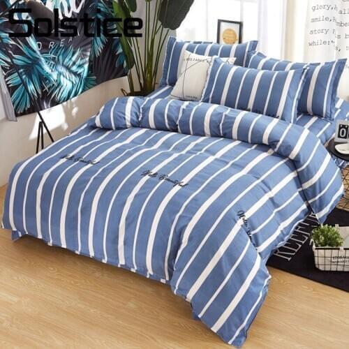 Solstice Home Textile Blue Stripe Bedding Sets Brief Nordic Style Boy Kid Teen Bed Linen 3/4Pcs Duvet Cover Pillowcase Bed Sheet