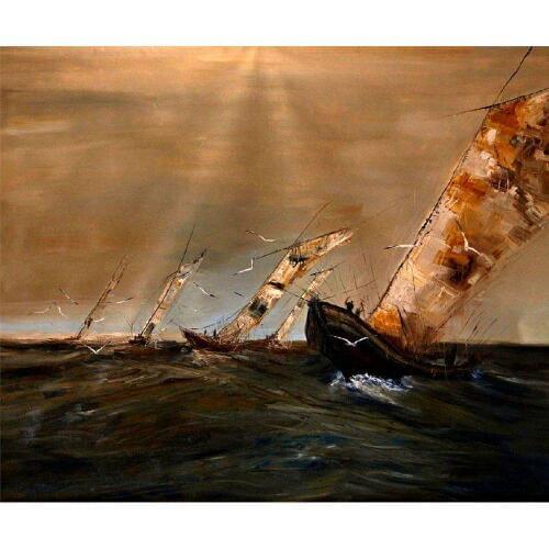 Modern Landscape Oil Painting Canvas Wall Art for Living Room Sailing Boats Painting Hand Painted No Framed Horizontal
