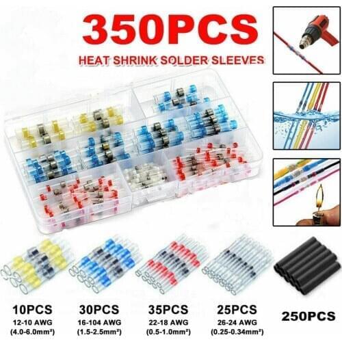 350PCS Heat Shrink Tube Solder Seal Sleeve Waterproof Wire Connectors Fast Butt Connectors Insulated Electrical Wire Terminals