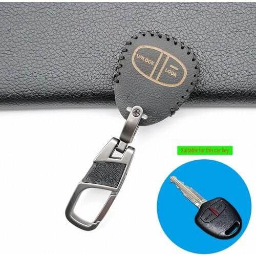 Top Layer Leather for Mitsubishi Colt Lancer Outlander Grandis Pajero Sport Car Key Chain 2 Buttons Remote Car Key Cover Case