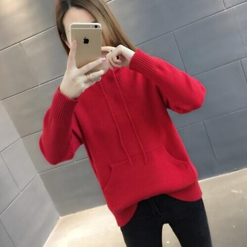 Bonjean Knitted Pullovers Female Jumper Autumn Winter Tops Casual Sweaters Women Shirt Long Sleeve Slim loose Sweater with hat