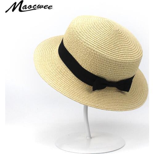 High Quality Big Bow Design Sun Hat Woman Summer Cap UV Protection Brimmed Summer Sun Straw Hats Women Big Wide Brim Beach Bone