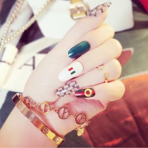 High Quality Fashion Long Fake Nail Stickers 3D Charm Nail Art Jewelry Accessories Tools 24pcs