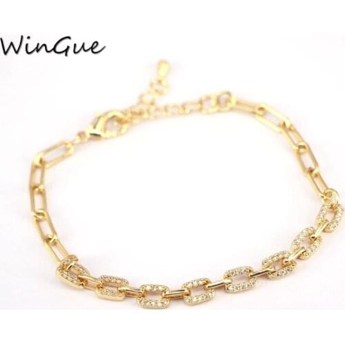 Top Quality Gold Color Micro Pave CZ Crystals Chain Bangle Bracelet For Women Jewelry Gift