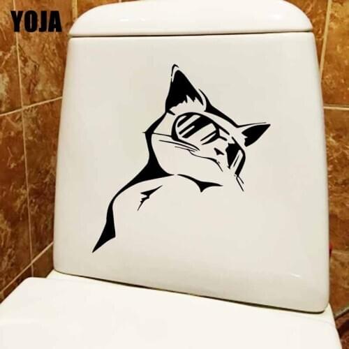 YOJA 18.2X24.5CM Wall Stickers Toilet Decal Funny Cat In Glasses Animals Pets T5-0099