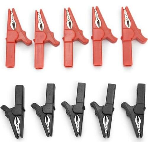5pcs/10pcs Plastic Alligator Clips Red Black Test Probe Lead Crocodile Clip Copper Alligator Clamp Special Testing Clip 55mm
