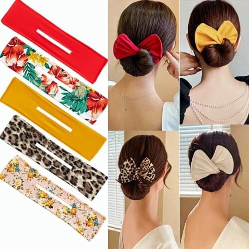 Women Bow Fabric Hair Band Meatballs Head band Sweet Printed Plate Hair Device Stewardess Bud Head Plate Hair Work Tie Hair Lazy