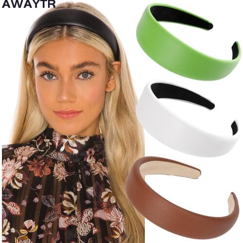 AWAYTR Solid Color Leather Hairbands Girls Headband non-slip Hair Hoops Wide Side Head Band Women Bezel Fashion Hair Accessories