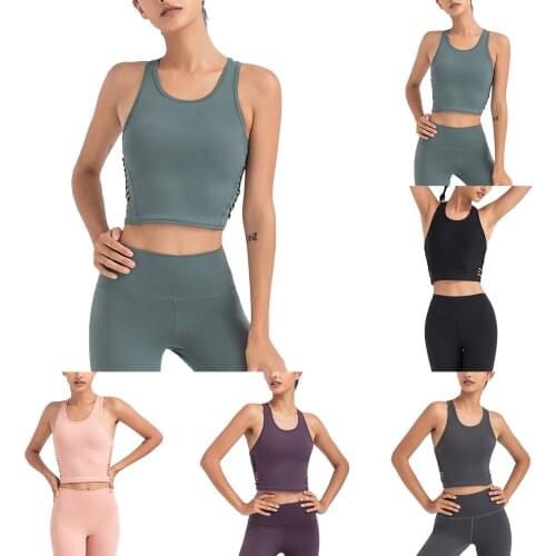 Women Summer Sports Vest, Solid Color Hollow O-Neck Sleeveless Backless Yoga Underwear for Girls Beachwear Bathing Suits Romwe