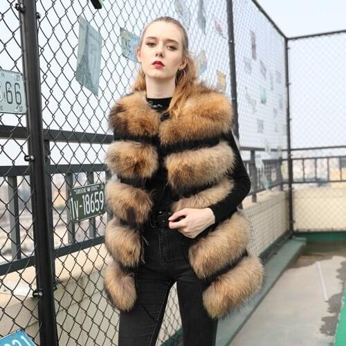 Real Raccoon Fur Vest Women Luxury Natural Fur Gilet Furry Fluffy Winter Fur Waistcoat