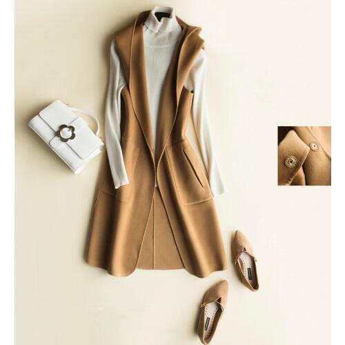 Womens Fashion Vest Hooded Wool Coat Female Spring Autumn Jackets Long Waistcoat for Women chalecos para mujer CS1629