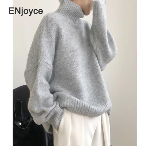 Winter 2020 New Womens High Neck Loose Mahair Wool Sweater Pullover Thick Knitted Sweaters Outer Wear base Large Size Warm Top