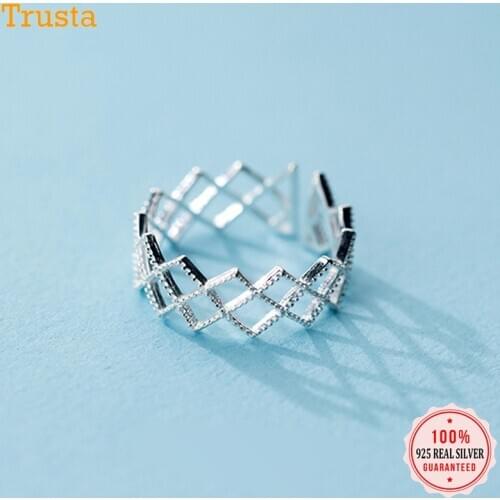 Trustdavis 100% 925 Solid Real Sterling Silver Hollow Rhombus Cocktail Opening Ring Sizable 5 6 7 For Women Girl Xmas Gift DA173