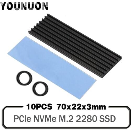 10PCS YOUNUON 70x22x3mm Heatsink Aluminum M.2 Cooling Cooler Heat Sink Thermal Pads for NGFF NVME PCIE 2280 SSD Hard Drive Disk