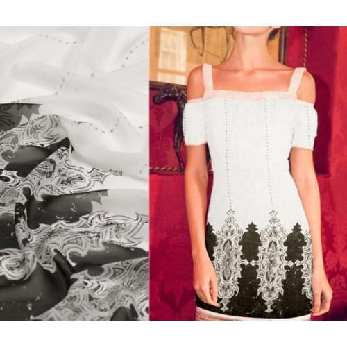 100% Pure mulberry Black and white pattern silk georgette fabric light silk cloth autumn and winter scarves clothes A86