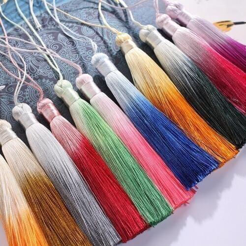 12pc/lot 10cm Gradual Color Long Chinese polyester Silk-Tassels-For-Jewelry-Diy Fringe Trims Crafts Earrings Pendant Decorations