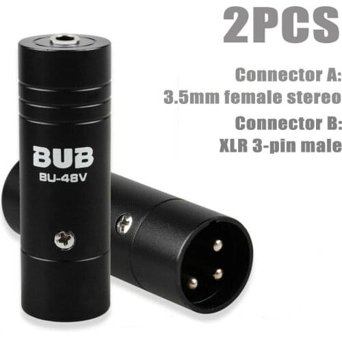 2Pcs Musical Records 3 Pin XLR Male Adapter Connector to 3.5mm Female Stereo Adaptor with Integrated Phantom Power Converter