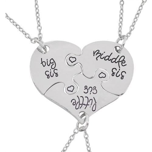 3Pcs/set Best Friends Necklace Broken Heart Pendant Necklaces Big Mid Little Sister Family Pendants For Women Girl