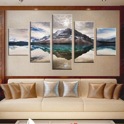 5 Piece Mountain Lake Picture Natural Landscape Canvas Painting Home Decor Living Decor Wall Decor Modern Poster Print Wall Art