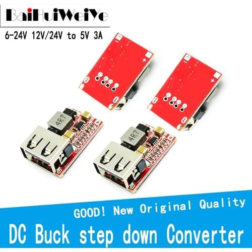 5PCS 6-24V 12V/24V to 5V 3A CAR USB Charger Module DC Buck Step Down Converter 12v 5v Power Supply Module High Efficiency