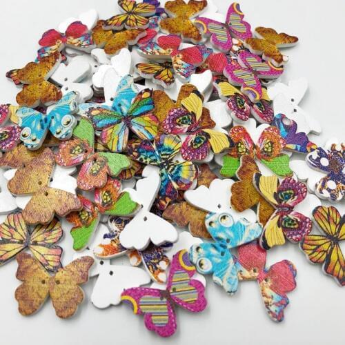50Pcs Mix Wood Buttons Butterfly DIY Craft Scrapbook Sewing Appliques WB175