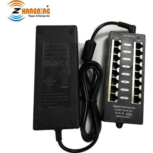 ZhangQing 8port Gigabit PoE Injector Mode A Security PoE Patch Panel With 48V 60W Power Supply