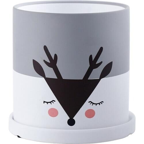 Aike household ceramic flowerpot fleshy green flowerpot modern simple Nordic style cartoon cute deer straight tube