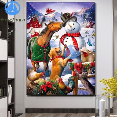 Farm animal Full Square round Drill Diamond Painting Cross Stitch 5D Embroidery Snowman and Friends horse dog chicken Home Decor
