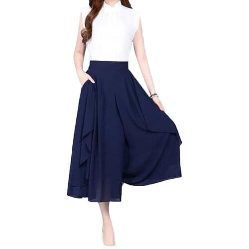 Summer Women Pants Elegant Solid Color High Waist Elastic Waistband Pants-skirt Street Style Summer party 2021 ropa muje