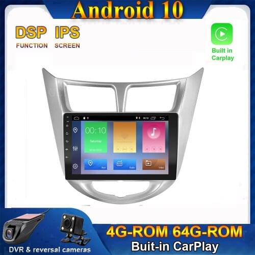 CARPLAY Android 10.0 Car Radio Stereo Player GPS Navigation Multimedia For modern Solaris accent Verna (2011-2016)