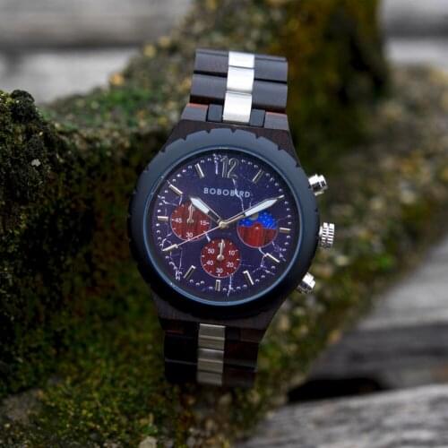 Men Watch New Fashion Day And Nigth Display BOBO BIRD Wooden Quartz Wristwatch Chronograph Luminous Clock relogio masculino Gift