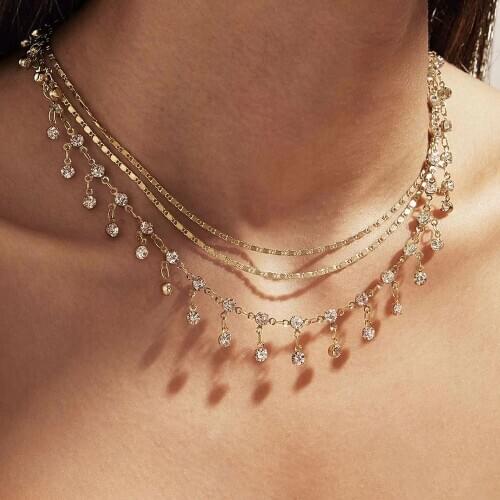 YWZIXLN Bohemian Multi-layer Choker Chain Crystal Pendant Fashion Necklaces Jewelry For Women Elegant Accessories N089