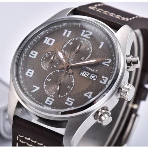 Corgeut 41mm Top Brand Luxury Mens Watch Clock Male Chronograph Watches 30m Waterproof Men Quartz Wrist Watch Relogio Masculino