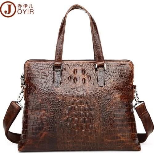 Business Fashion Briefcase Crocodile Grain Leather Head Layer Cowhide Computer Shoulder Handbags Retro Large Capacity Men Bags