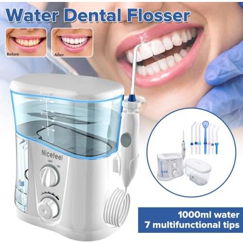 Nicefeel 1000ml Electric Oral Irrigator Teeth Cleaner Family Care Dental Flosser SPA Water Flosser Toothbrush + 7 Pcs Jet Tips