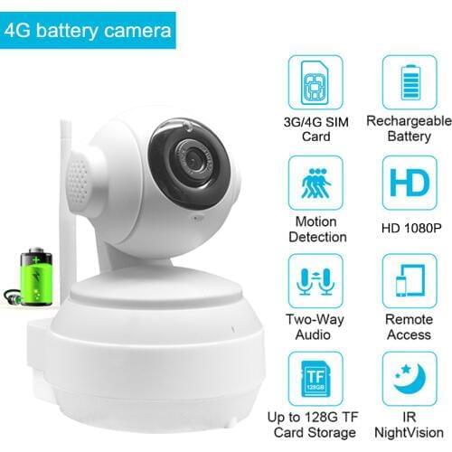 3G 4G SIM Rechargeable Battery Powered 1080P Wireless IP Camera 2MP HD Surveillance Camera CCTV Indoor Security IR Record Audio