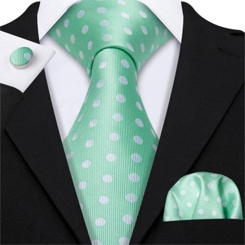 Men Tie Set New Green Silk Tie For Men Wedding Party Necktie Handkerchief Dot Cravat NeckTie Set Barry.Wang Fashion Tie LS-5195