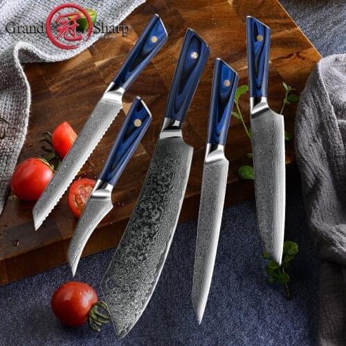 5 Pcs Kitchen Knife Set 67 Layers Damascus Steel Professional Chef Bread Boning Santoku Sashimi Utility Cooking Tools Grandsharp