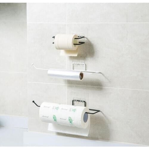 Wall-Mounted Kitchen Paper Towel Storage Rack Wrought Iron Roll Paper Holder Free Perforated Plastic Wrap Storage Shelf