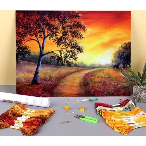 Natural Scenery Journeys End Printed Fabric 11CT Cross Stitch DIY Embroidery Full Kit DMC Threads Sewing Craft Stamped