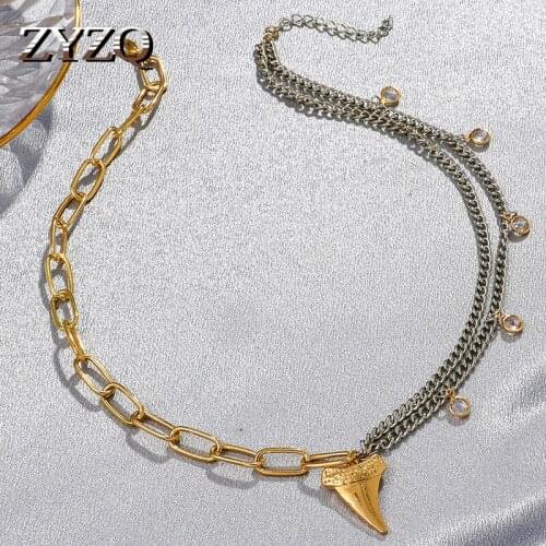 ZYZQ 2021 New Creative Stitching Pointed Cone Pendant Necklace For Women Personality Trend Tassel Clavicle Chain Jewelry