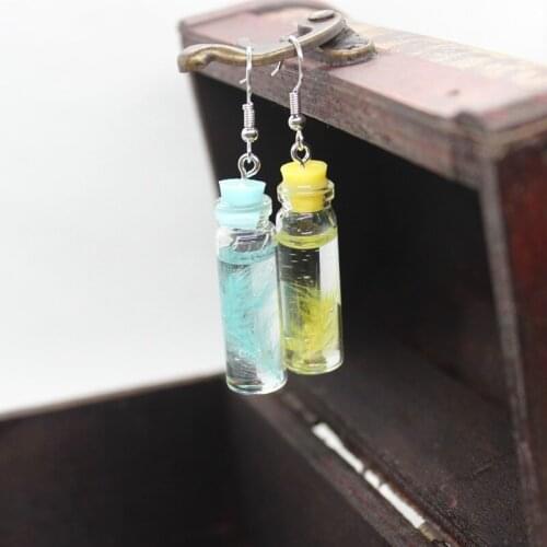 2021 New Feather Wishing Bottle Resin Earrings Female Fashion Creative Long Temperament Ear Jewelry Birthday Gifts