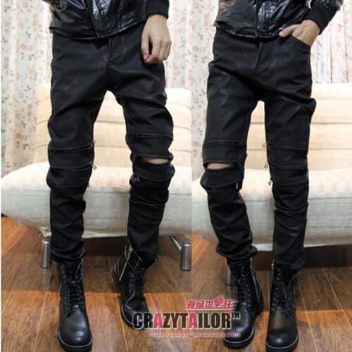 New !! Mens Fashion Clothing Dull Black Nubuck Leather Pants Pipkin Male Pants High Quality Leather Trousers / 29-35