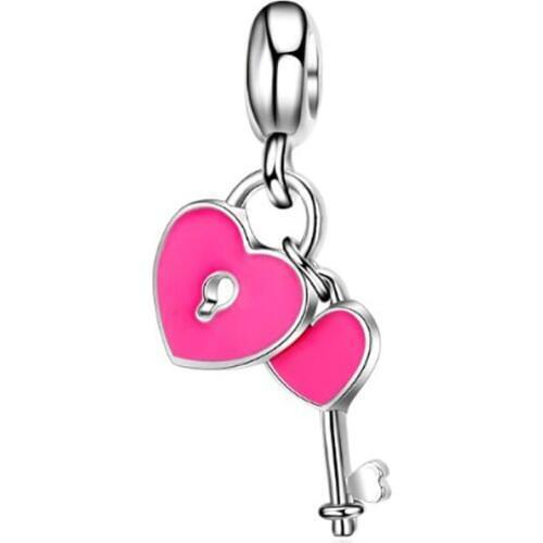 Charm Heart Fits charms plata de ley original bracelet jewelry valentines day harajuku bijoux Key beads DGB448